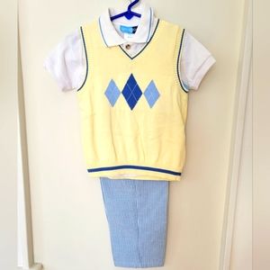 Boys Polo, Knit Vest and Seersucker Pants